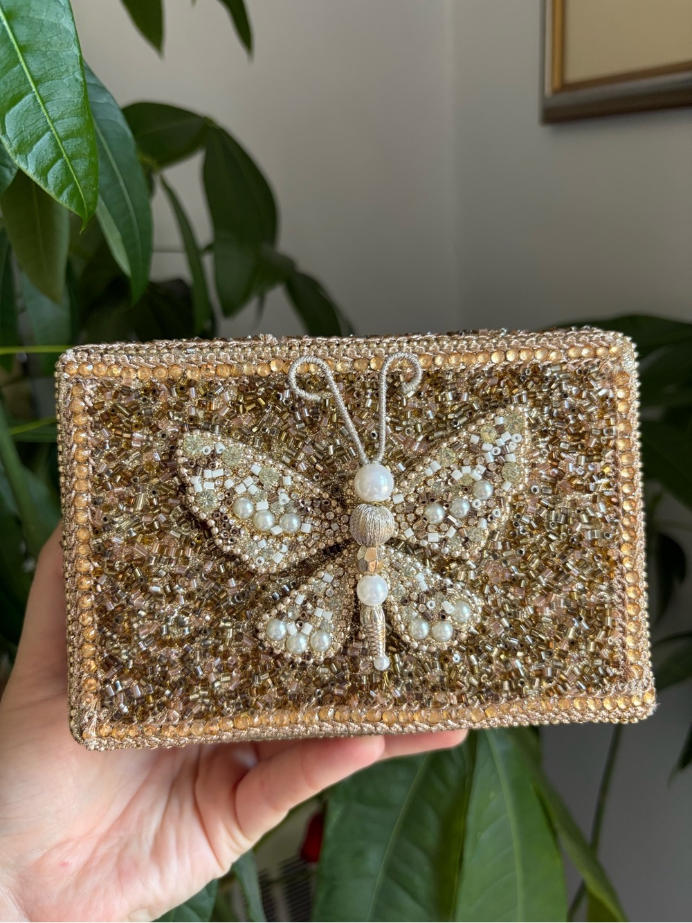 Beaded Butterfly Jewelry Box with Satin Interior